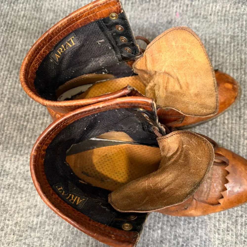 Ariat Heritage Lacer Boots Men 10D Brown Leather Kiltie Western Rodeo Workwear